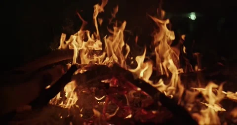Cinematic Fire Flames and Burning Charcoal in 4K Slow Motion Stock Footage 330070738