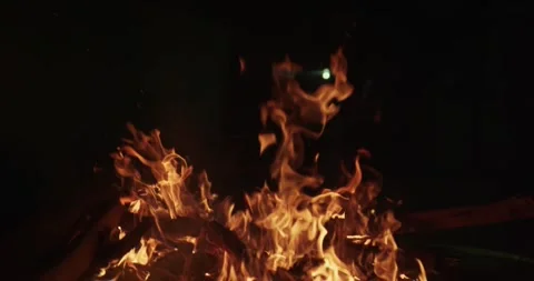 Cinematic Fire Flames and Burning Charcoal in 4K Slow Motion Stock Footage 330070767