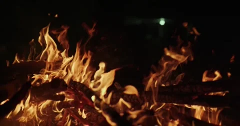 Cinematic Fire Flames and Burning Charcoal in 4K Slow Motion Stock Footage 330070799