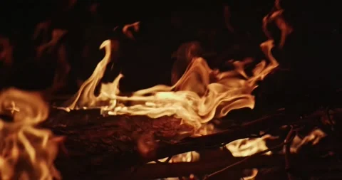 Cinematic Fire Flames and Burning Charcoal in 4K Slow Motion Stock Footage 330070830