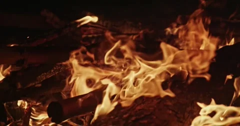 Cinematic Fire Flames and Burning Charcoal in 4K Slow Motion Stock Footage 330070833