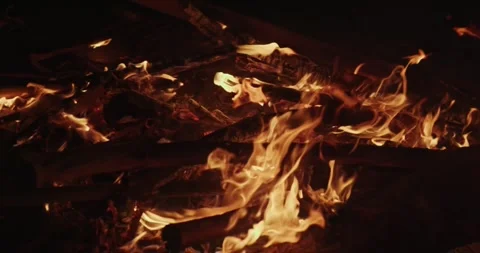 Cinematic Fire Flames and Burning Charcoal in 4K Slow Motion Stock Footage 330070865