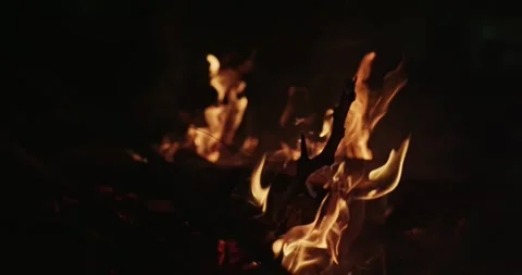 Cinematic Fire Flames and Burning Charcoal in 4K Slow Motion Stock Footage 330070898