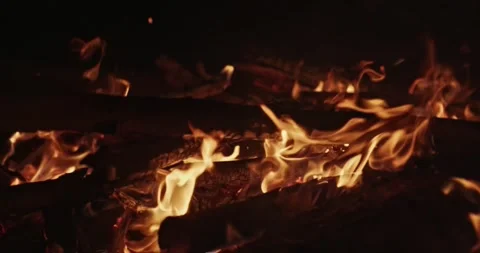 Cinematic Fire Flames and Burning Charcoal in 4K Slow Motion Stock Footage 330071093
