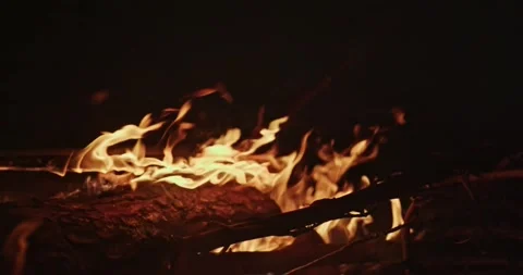 Cinematic Fire Flames and Burning Charcoal in 4K Slow Motion Stock Footage 330071148