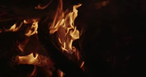 Cinematic Fire Flames and Burning Charcoal in 4K Slow Motion Stock Footage 330071190