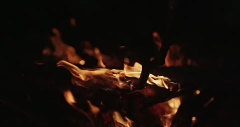 Cinematic Fire Flames and Burning Charcoal in 4K Slow Motion Stock Footage 330071192