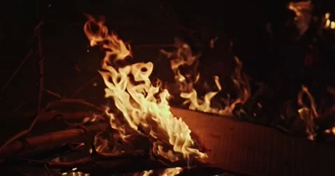Cinematic Fire Flames and Burning Charcoal in 4K Slow Motion Stock Footage 330071313