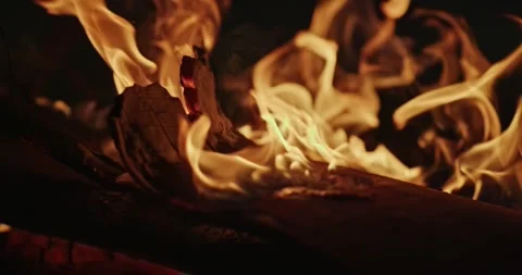 Cinematic Fire Flames and Burning Charcoal in 4K Slow Motion Stock Footage 330071386