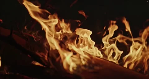 Cinematic Fire Flames and Burning Charcoal in 4K Slow Motion Video stock 330071390