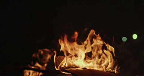 Cinematic Fire Flames and Burning Charcoal in 4K Slow Motion Stock Footage 330071504
