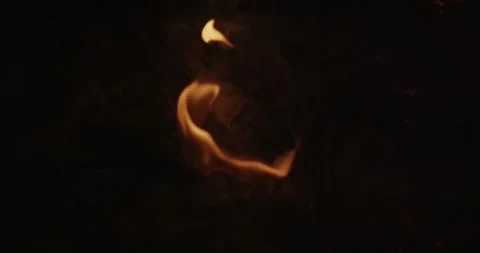 Cinematic Fire Flames and Burning Charcoal in 4K Slow Motion Stock Footage 330071545