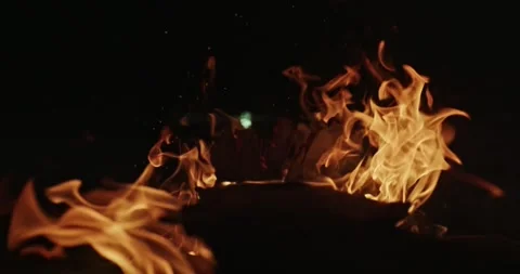 Cinematic Fire Flames and Burning Charcoal in 4K Slow Motion Stock Footage 330071677