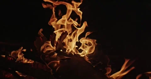 Cinematic Fire Flames and Burning Charcoal in 4K Slow Motion Stock Footage 330071903