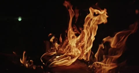 Cinematic Fire Flames and Burning Charcoal in 4K Slow Motion Stock Footage 330071911