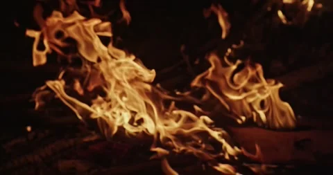 Cinematic Fire Flames and Burning Charcoal in 4K Slow Motion Stock Footage 330071917