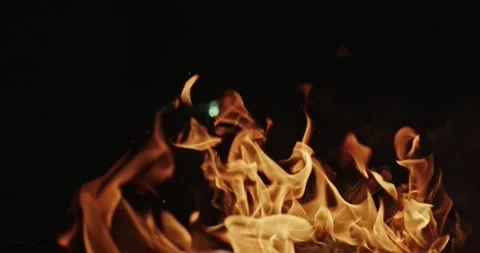 Cinematic Fire Flames and Burning Charcoal in 4K Slow Motion Stock Footage 330071928