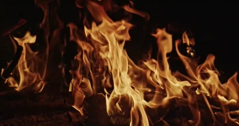 Cinematic Fire Flames and Burning Charcoal in 4K Slow Motion Stock Footage 330072074