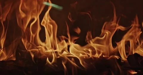 Cinematic Fire Flames and Burning Charcoal in 4K Slow Motion Stock Footage 330072081