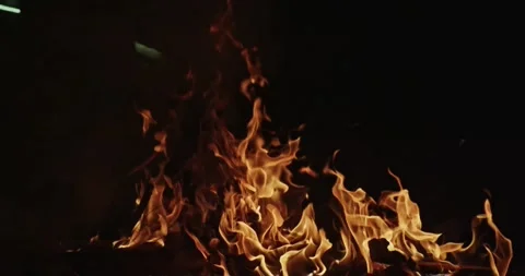 Cinematic Fire Flames and Burning Charcoal in 4K Slow Motion Video stock 330072090