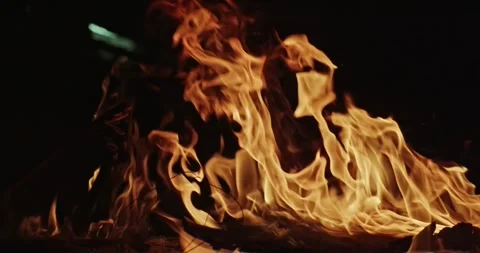 Cinematic Fire Flames and Burning Charcoal in 4K Slow Motion Stock Footage 330072095