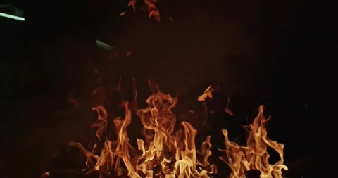 Cinematic Fire Flames and Burning Charcoal in 4K Slow Motion Stock Footage 330072202