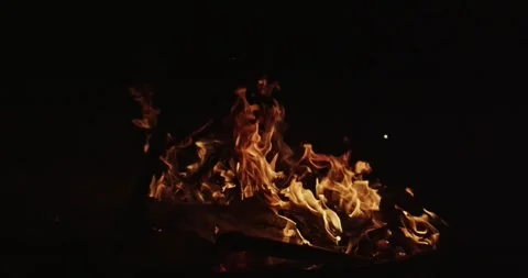 Cinematic Fire Flames and Burning Charcoal in 4K Slow Motion Stock Footage 330072226