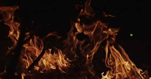 Cinematic Fire Flames and Burning Charcoal in 4K Slow Motion Stock Footage 330072239