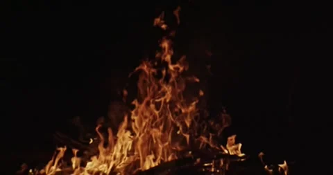 Cinematic Fire Flames and Burning Charcoal in 4K Slow Motion Stock Footage 330072282