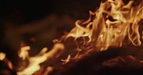 Cinematic Fire Flames and Burning Charcoal in 4K Slow Motion Stock Footage 330072294