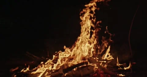 Cinematic Fire Flames and Burning Charcoal in 4K Slow Motion Stock Footage 330072336
