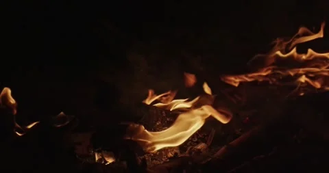 Cinematic Fire Flames and Burning Charcoal in 4K Slow Motion Stock Footage 330072389