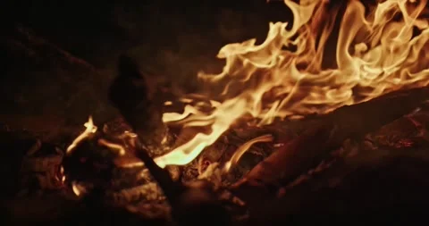 Cinematic Fire Flames and Burning Charcoal in 4K Slow Motion Stock Footage 330072419