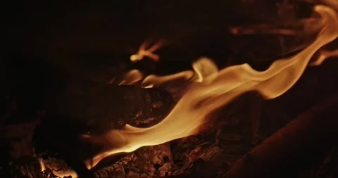 Cinematic Fire Flames and Burning Charcoal in 4K Slow Motion Stock Footage 330072489