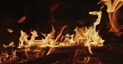 Cinematic Fire Flames and Burning Charcoal in 4K Slow Motion Stock Footage 330072618