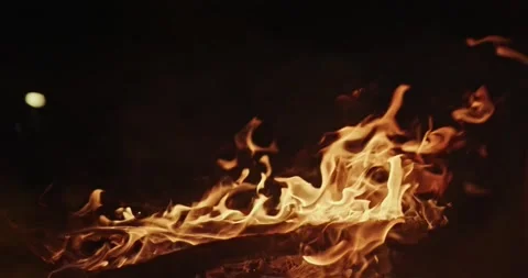 Cinematic Fire Flames and Burning Charcoal in 4K Slow Motion Stock Footage 330072642
