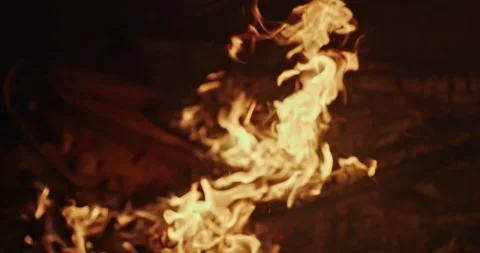 Cinematic Fire Flames and Burning Charcoal in 4K Slow Motion Video stock 330072654