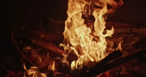 Cinematic Fire Flames and Burning Charcoal in 4K Slow Motion Stock Footage 330072670