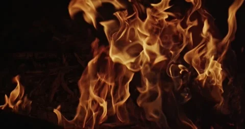 Cinematic Fire Flames and Burning Charcoal in 4K Slow Motion Stock Footage 330072694