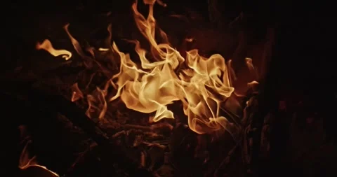Cinematic Fire Flames and Burning Charcoal in 4K Slow Motion Stock Footage 330072755