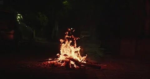 Cinematic Fire Flames and Burning Charcoal in 4K Slow Motion Stock Footage 330072760