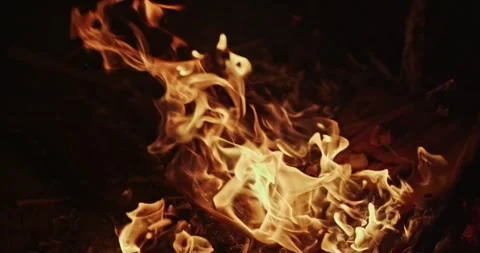 Cinematic Fire Flames and Burning Charcoal in 4K Slow Motion Stock Footage 330072763