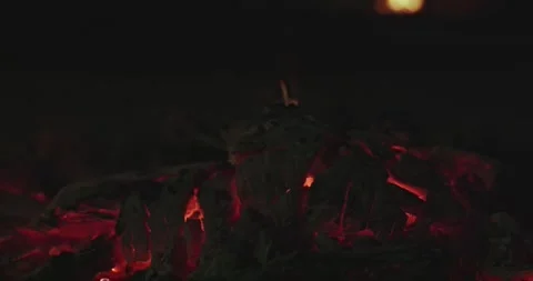 Cinematic Fire Flames and Burning Charcoal in 4K Slow Motion Video stock 330072808