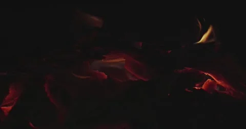 Cinematic Fire Flames and Burning Charcoal in 4K Slow Motion Stock Footage 330072923