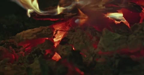 Cinematic Fire Flames and Burning Charcoal in 4K Slow Motion Stock Footage 330072944