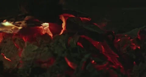 Cinematic Fire Flames and Burning Charcoal in 4K Slow Motion Stock Footage 330072947