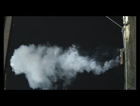 Cinematic Fireball and Thick Smoke VFX Overlay on Black Screen Stock Footage 335380314