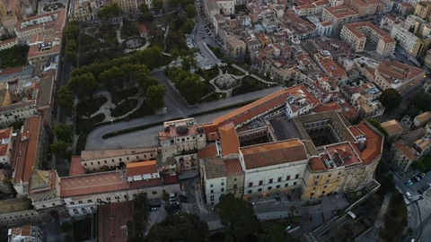 Cinematic flight in the pre-dawn hour over the Palazzo dei Normanni, and Stock Footage 124494026