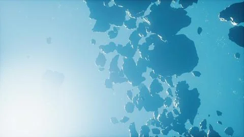 Cinematic flight through dark deep space asteroid field with stars Stock Illustration