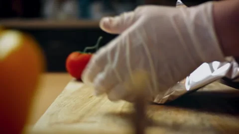 Cinematic flour folded into naturally colored beet paste in overhead, 4K Stock Footage 341111345